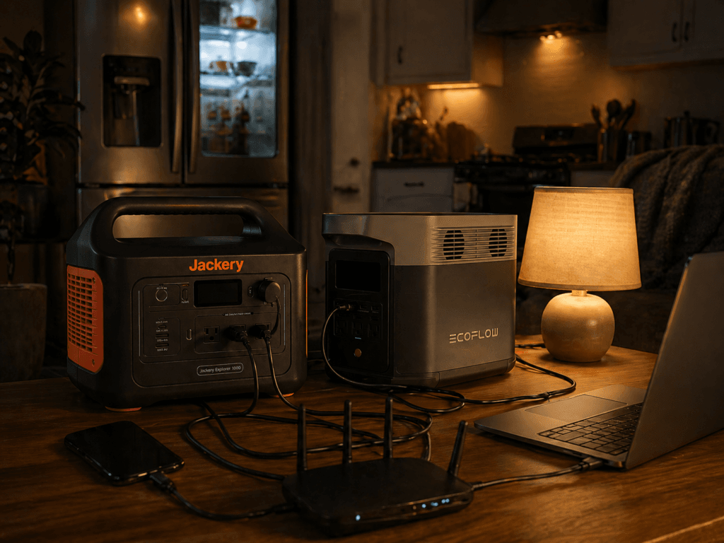 Jackery 1000 v2 vs EcoFlow Delta 2 home backup comparison during a power outage