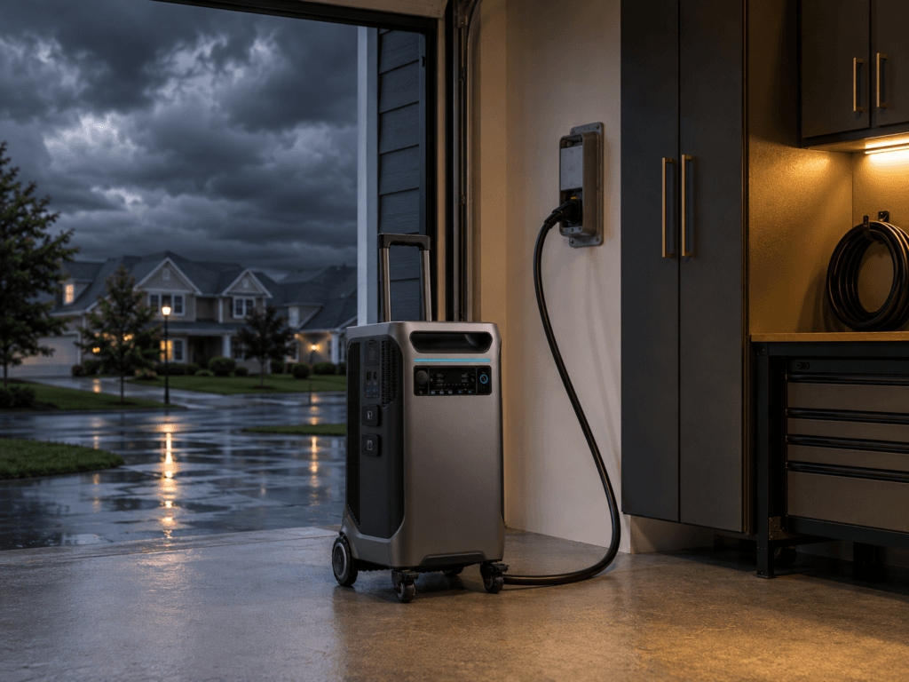 Anker SOLIX F3800 Plus review featured image showing a large portable power station in a garage storm backup setup