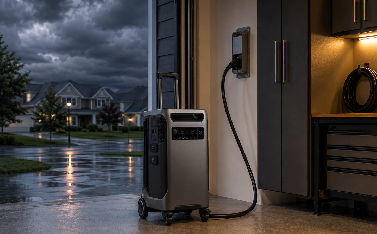 Anker SOLIX F3800 Plus review featured image showing a large portable power station in a garage storm backup setup