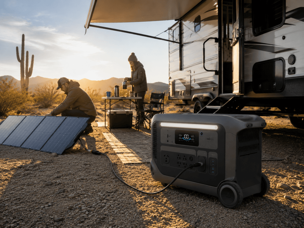 anker solix f3000 review RV solar charging campsite setup