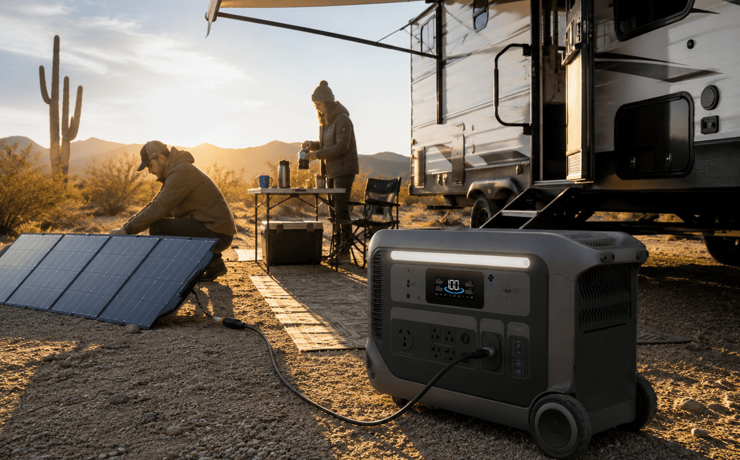 Anker SOLIX F3000 portable power station in RV boondocking solar setup