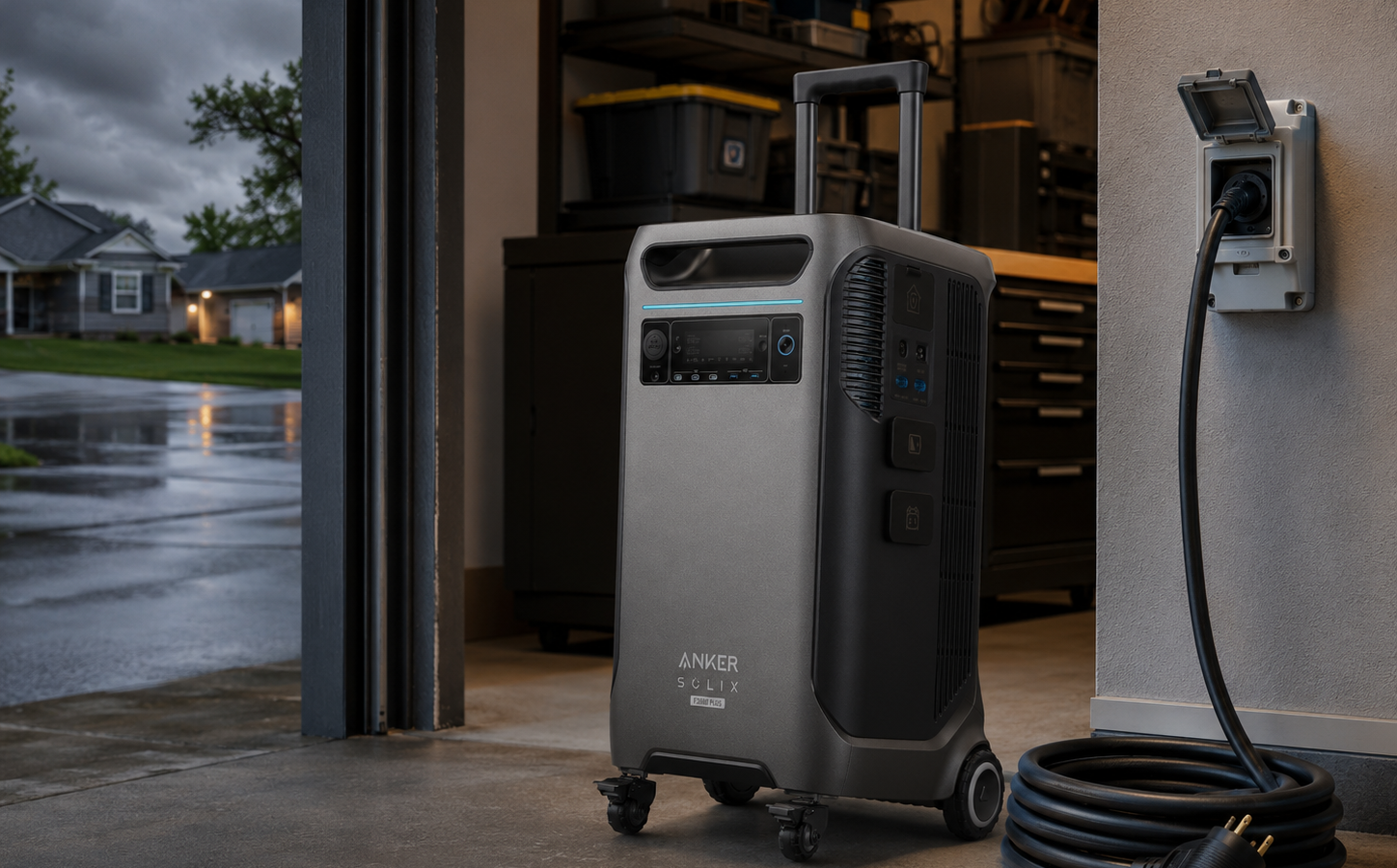 Anker SOLIX F3800 Plus review featured image showing garage storm backup setup