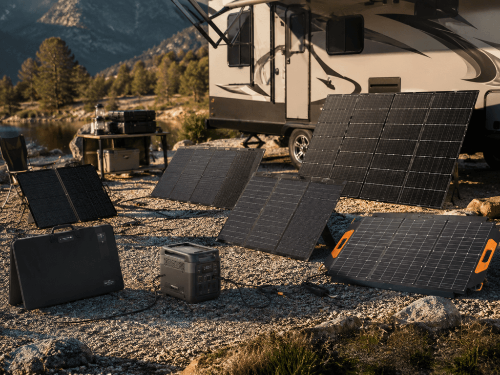 best portable solar panels for power stations at an RV campsite