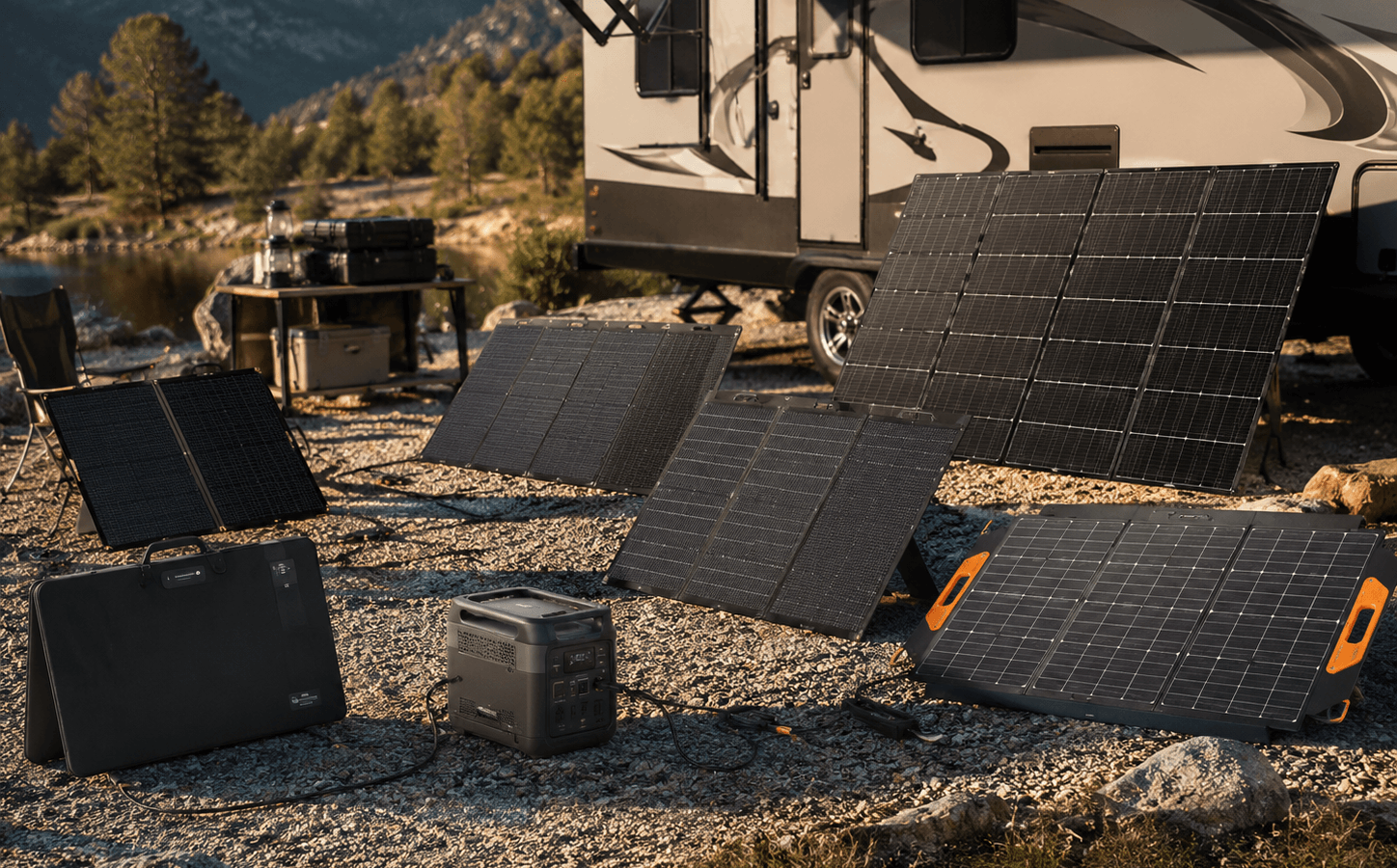 best portable solar panels for power stations at an RV campsite