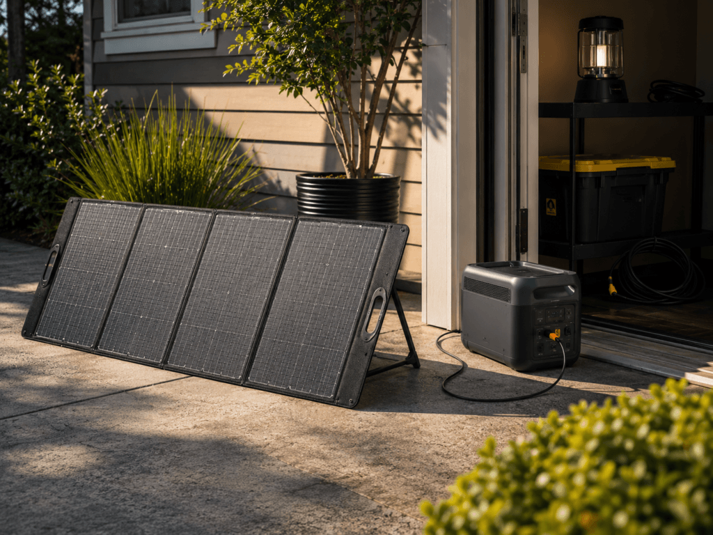 portable solar panel for power station charging during home outage