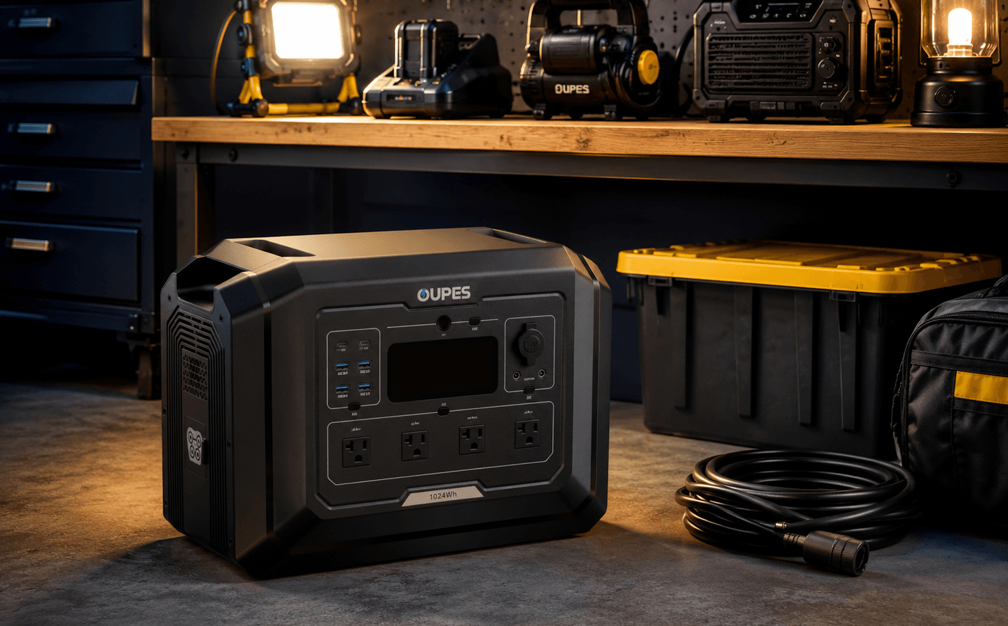 OUPES Mega 1 review garage storm-prep portable power station setup