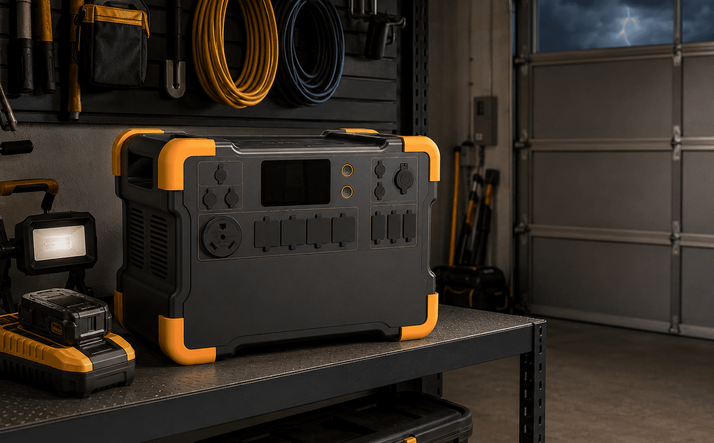 PECRON E2000LFP review portable power station in garage emergency backup setup