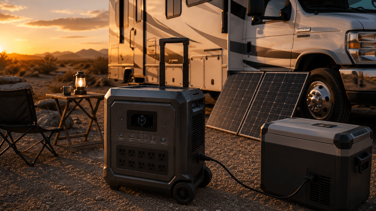 best portable power station for RV at desert campsite with Anker SOLIX F3000 and solar panels