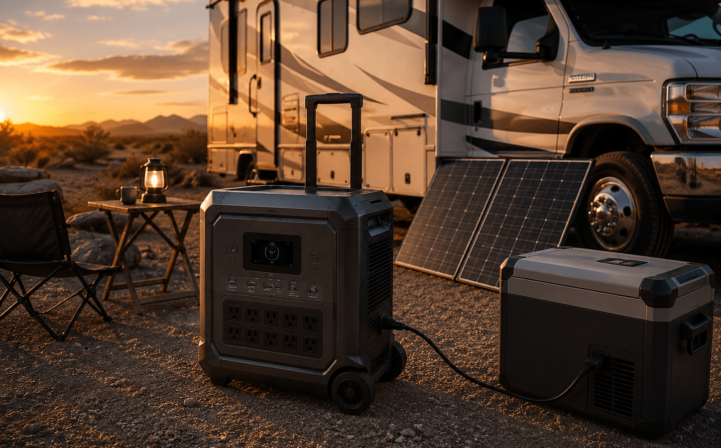 best portable power station for RV at desert campsite with Anker SOLIX F3000 and solar panels