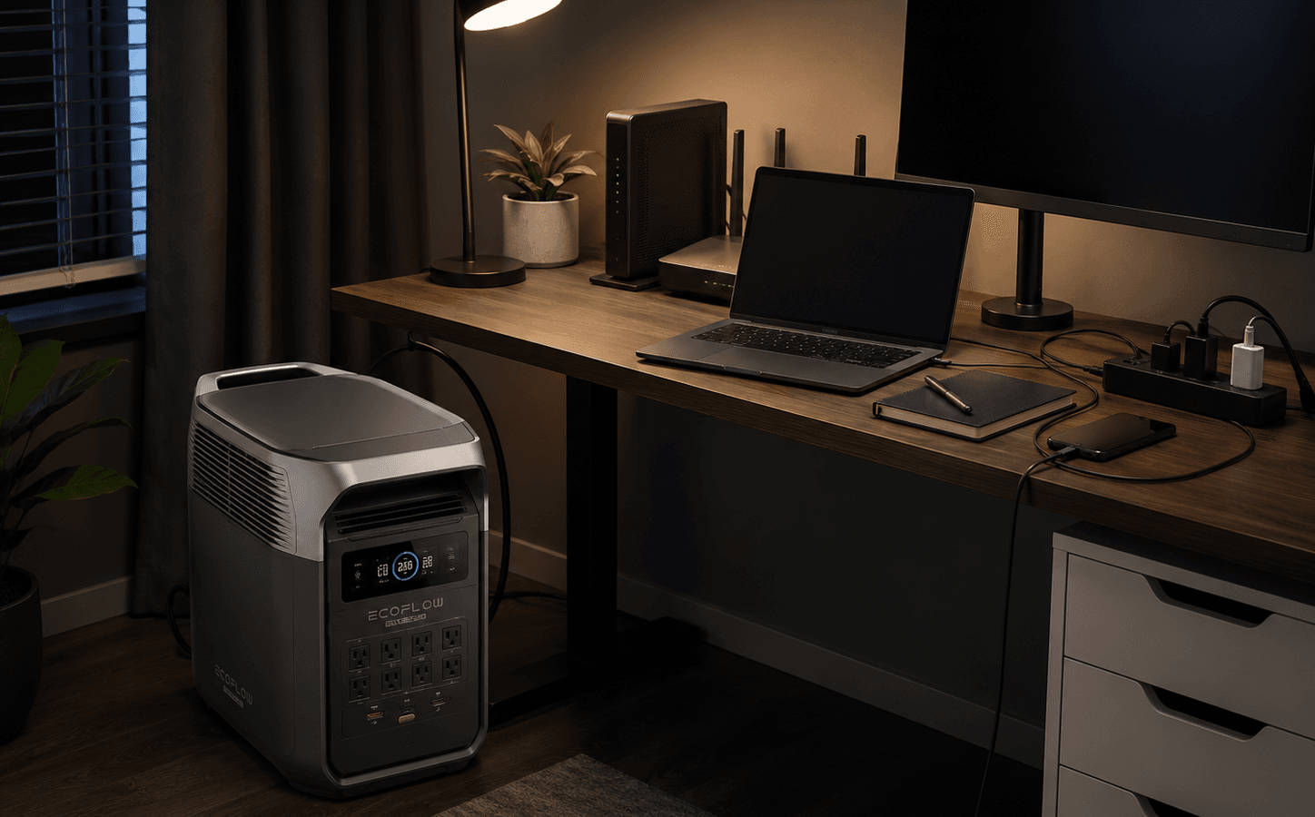 Best portable power stations with UPS features using EcoFlow DELTA 3 Plus for a home office router and laptop backup setup
