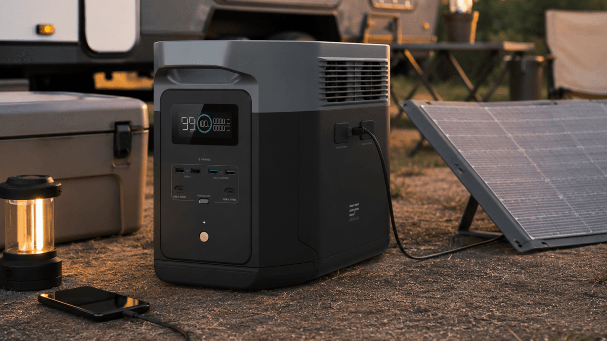 EcoFlow DELTA 2 Max solar charging setup for RV and emergency backup power