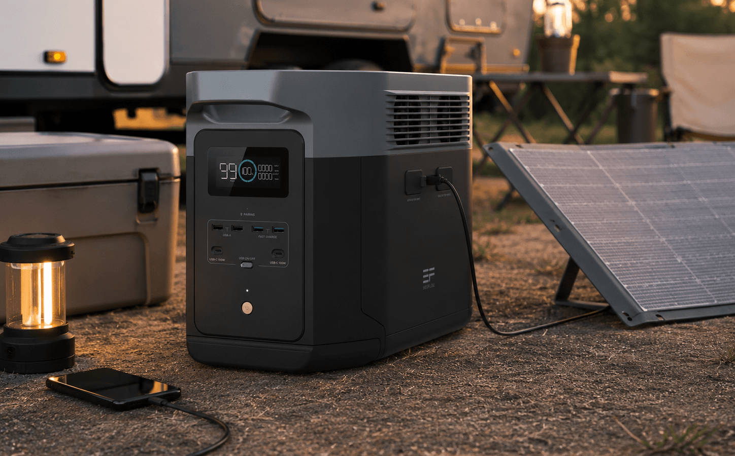 EcoFlow DELTA 2 Max solar charging setup for RV and emergency backup power