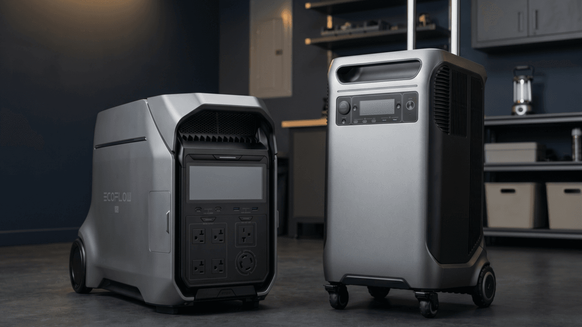 EcoFlow DELTA Pro 3 vs Anker SOLIX F3800 Plus portable power stations compared side by side for home backup