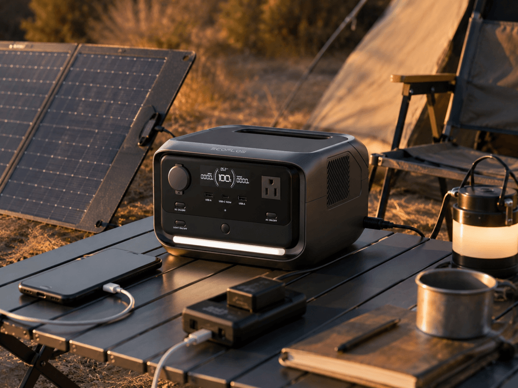 EcoFlow RIVER 3 Plus review camping solar charging setup
