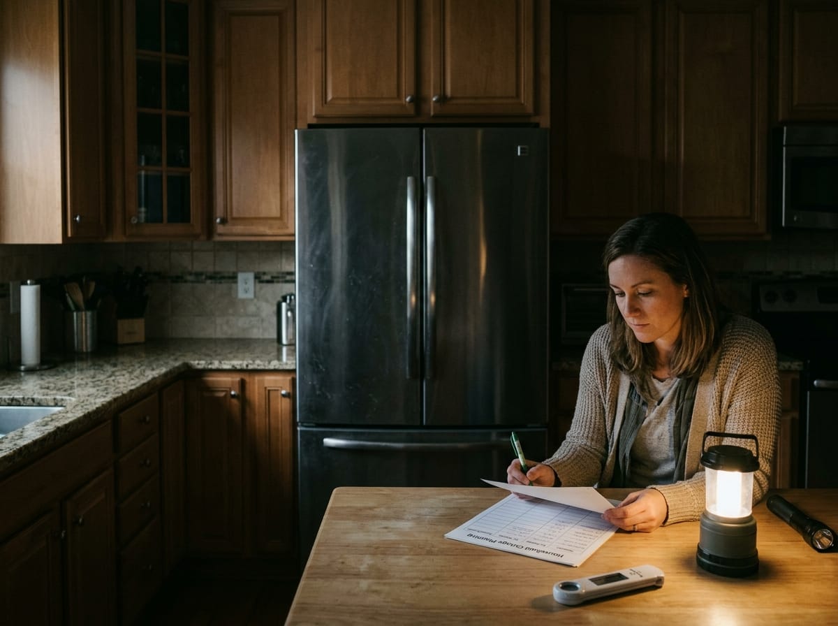 Refrigerator backup runtime planning in a kitchen during a power outage