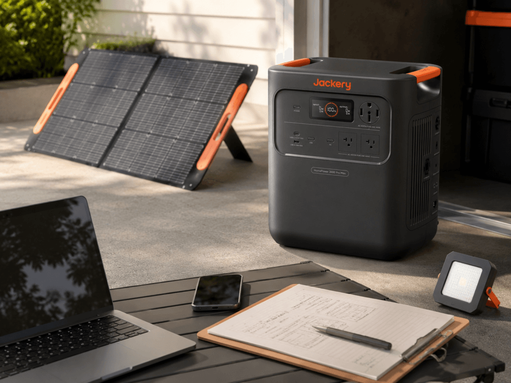 Jackery HomePower 3600 Pro Max review image showing solar charging and essential-load backup planning