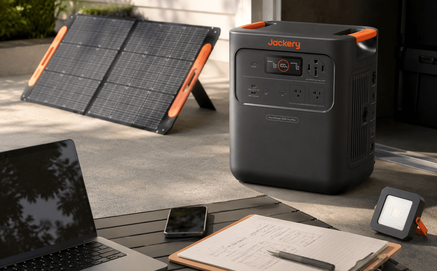 Jackery HomePower 3600 Pro Max with foldable solar panels in a practical backup planning setup